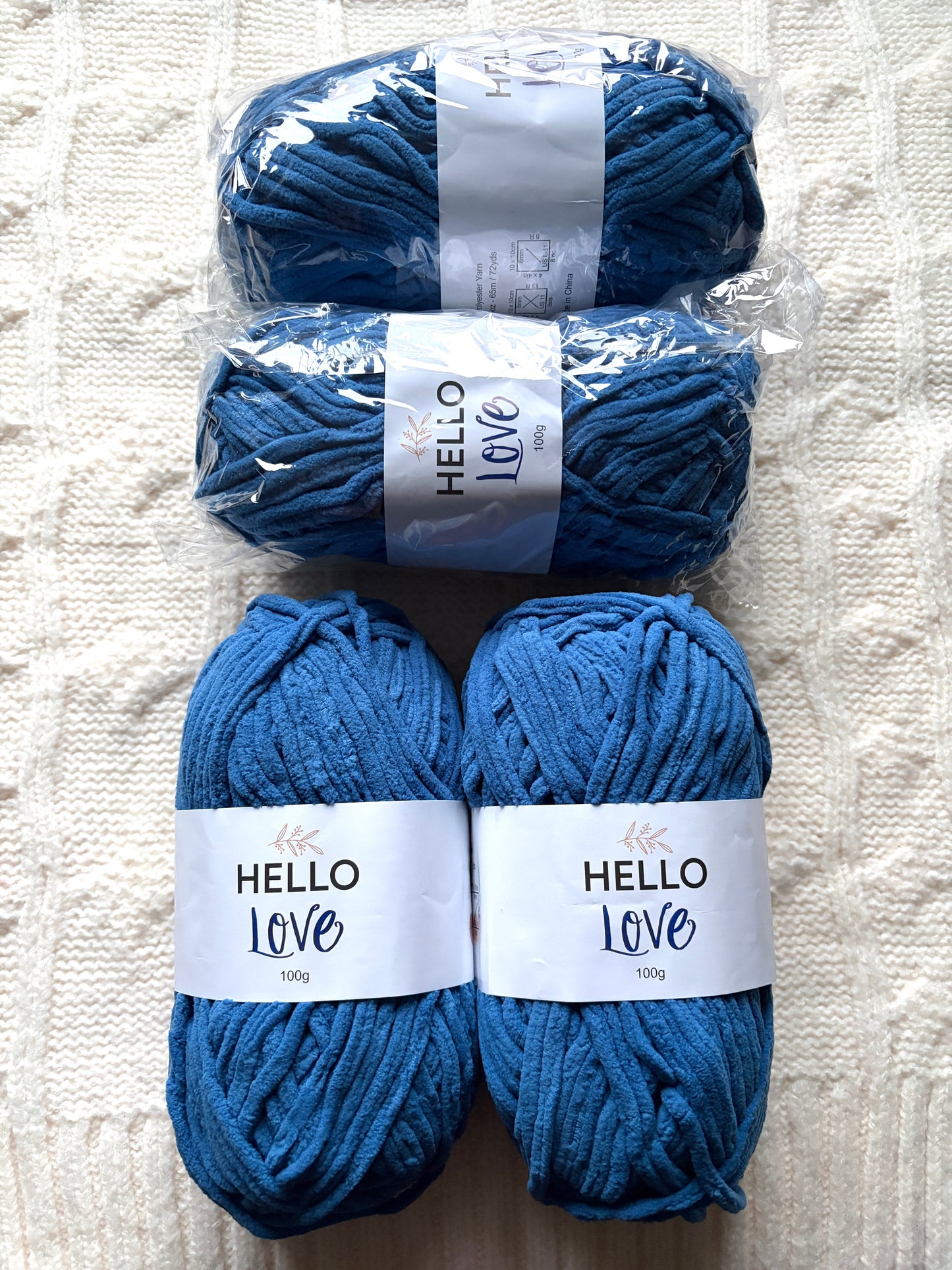 2 balls x 100g Hello Love Chenille Yarn Super Bulky Polyester - Dolphin Blue
