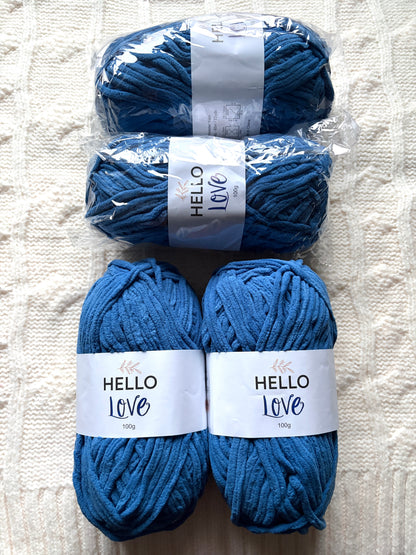 2 balls x 100g Hello Love Chenille Yarn Super Bulky Polyester - Dolphin Blue