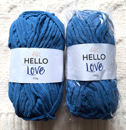 2 balls x 100g Hello Love Chenille Yarn Super Bulky Polyester - Dolphin Blue