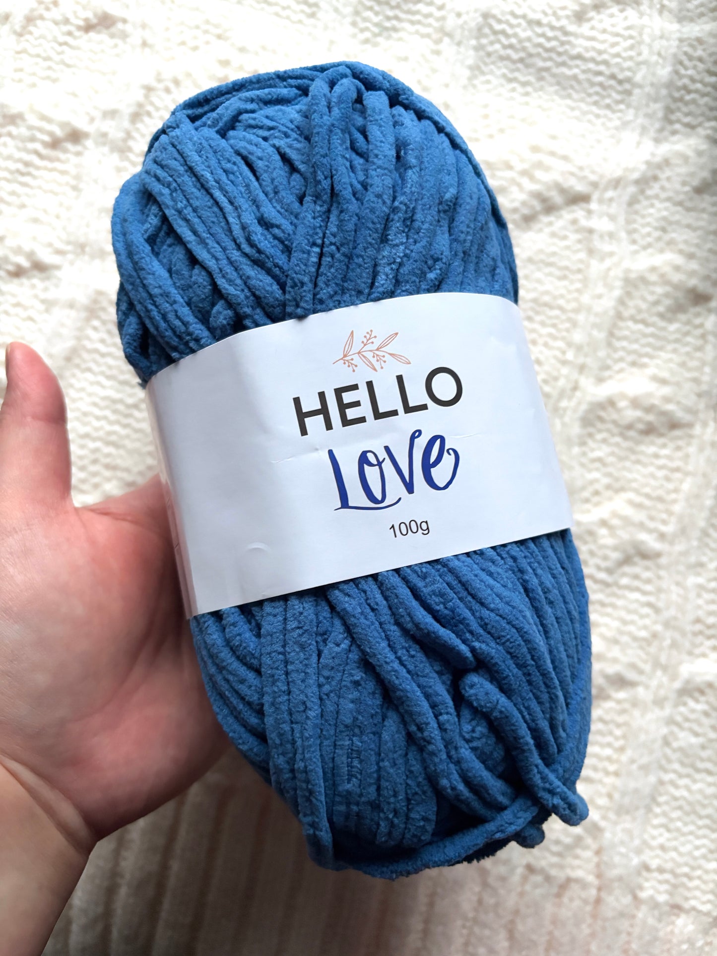 2 balls x 100g Hello Love Chenille Yarn Super Bulky Polyester - Dolphin Blue