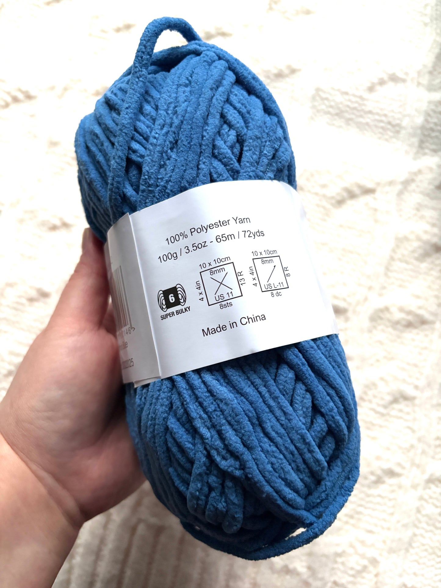 2 balls x 100g Hello Love Chenille Yarn Super Bulky Polyester - Dolphin Blue