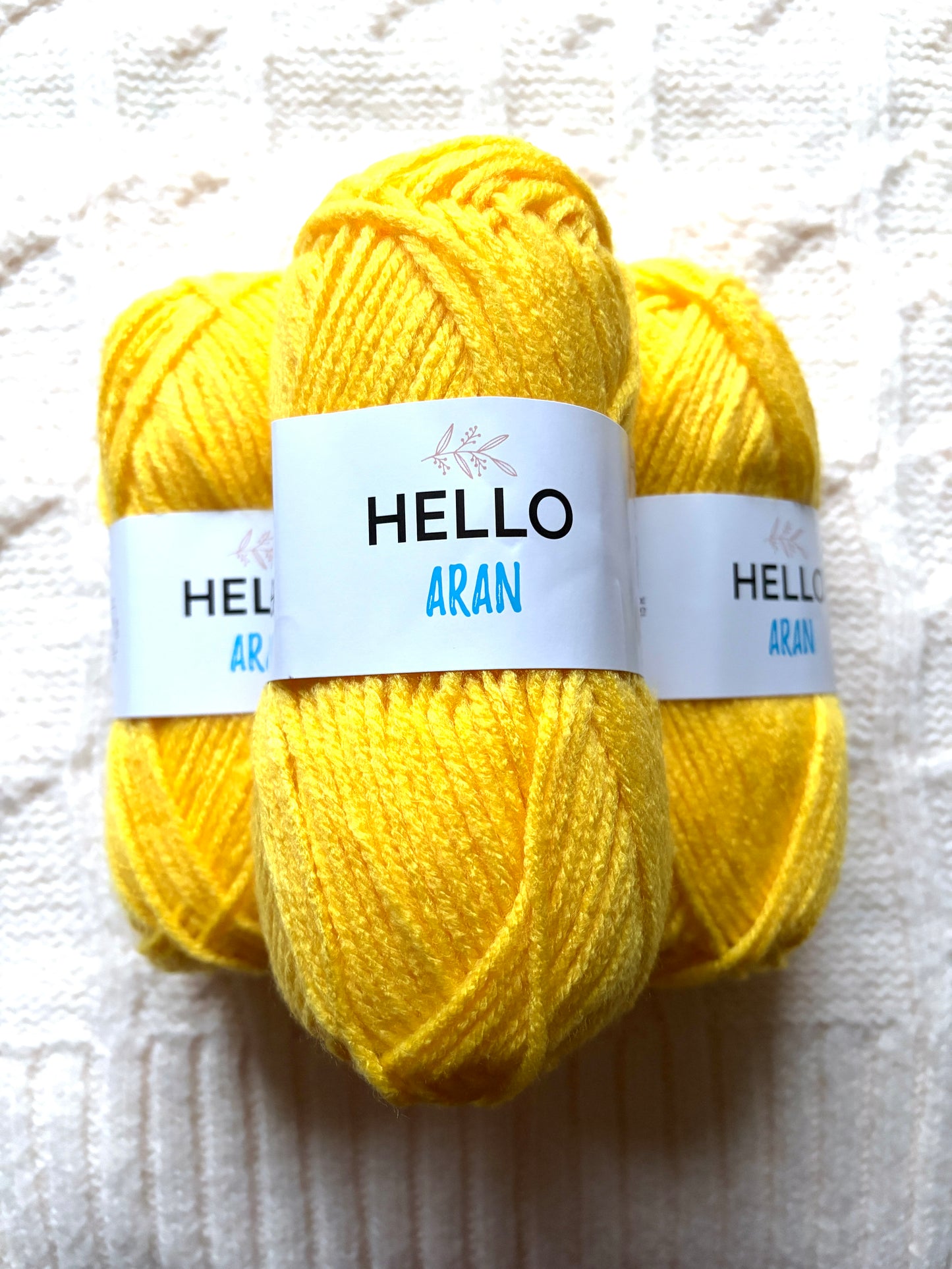 3 balls x 75g Hello Aran Yarn 100% Acrylic - Bright Yellow