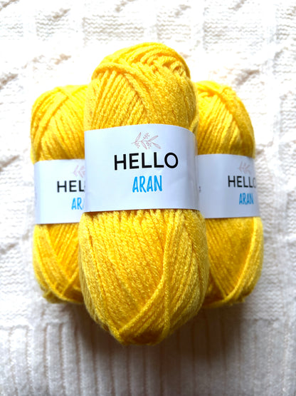 3 balls x 75g Hello Aran Yarn 100% Acrylic - Bright Yellow