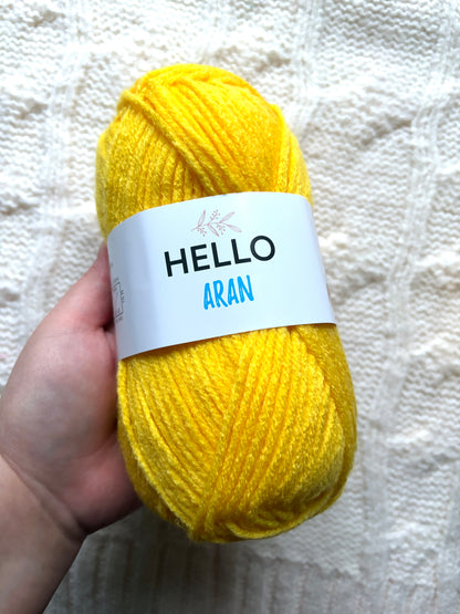 3 balls x 75g Hello Aran Yarn 100% Acrylic - Bright Yellow