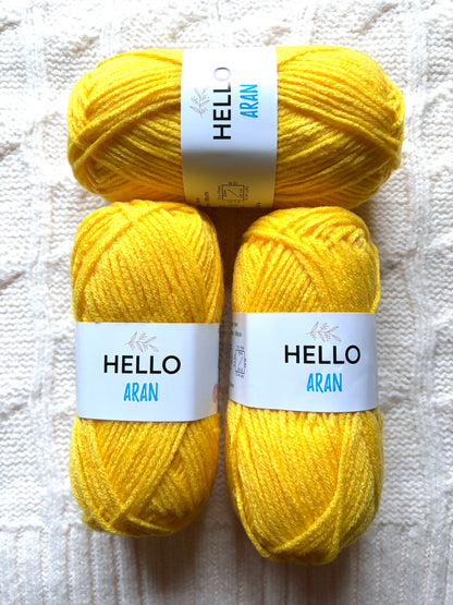 3 balls x 75g Hello Aran Yarn 100% Acrylic - Bright Yellow