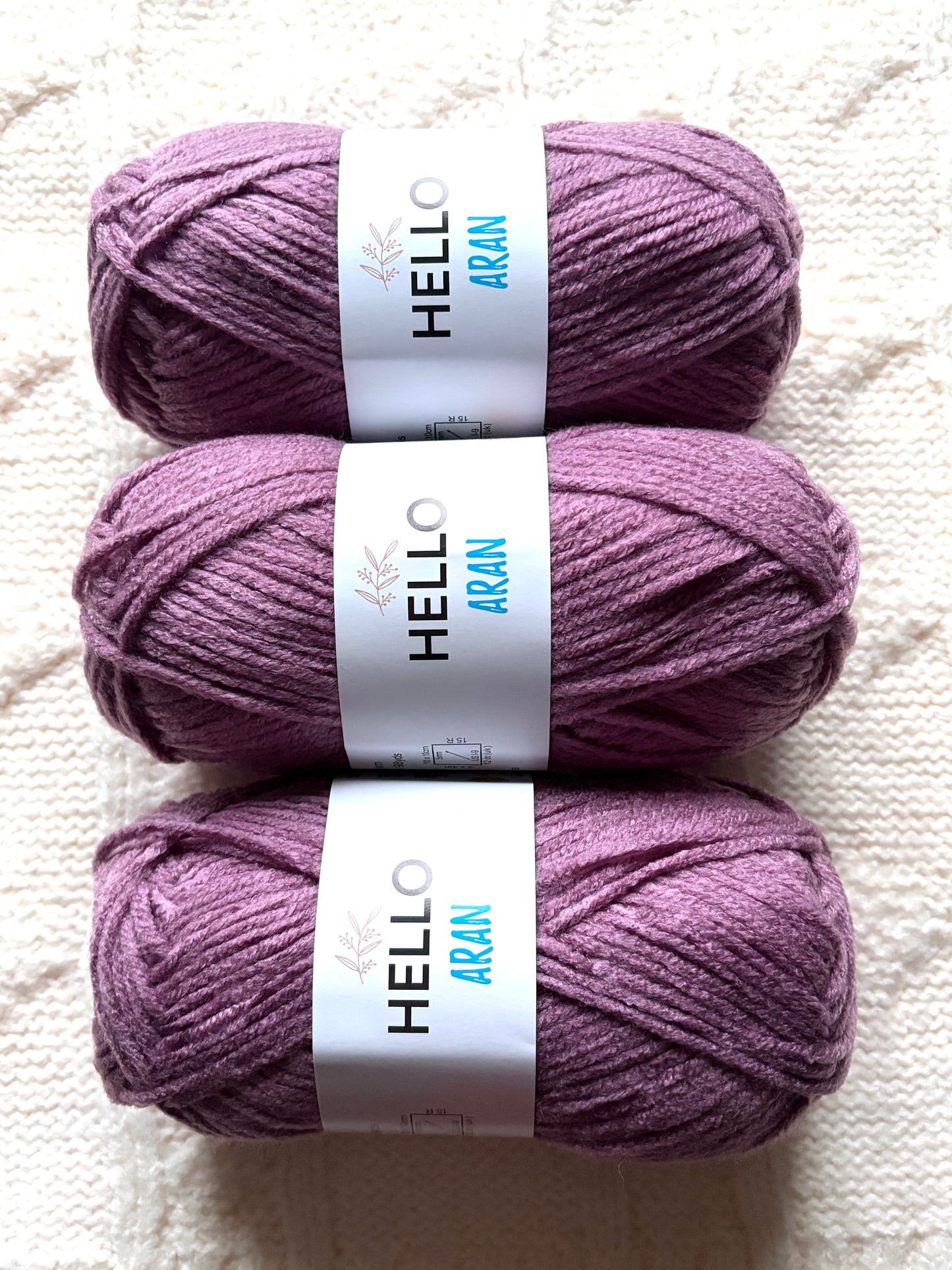 3 balls x 75g Hello Aran Yarn 100% Acrylic - Orchid