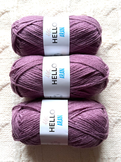 3 balls x 75g Hello Aran Yarn 100% Acrylic - Orchid