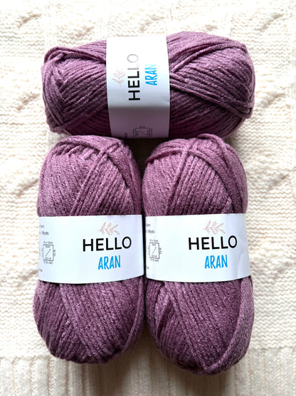 3 balls x 75g Hello Aran Yarn 100% Acrylic - Orchid