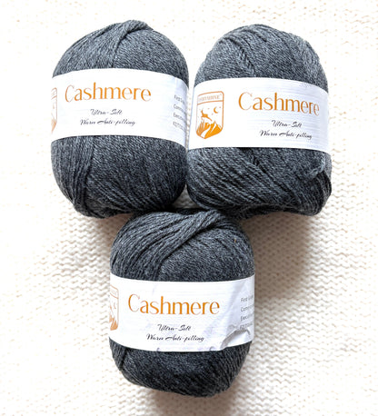 3 balls x 50g Cashmere Ultra Soft Yarn : 80% Cashmere : 25 Charcoal