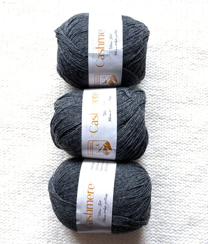3 balls x 50g Cashmere Ultra Soft Yarn : 80% Cashmere : 25 Charcoal