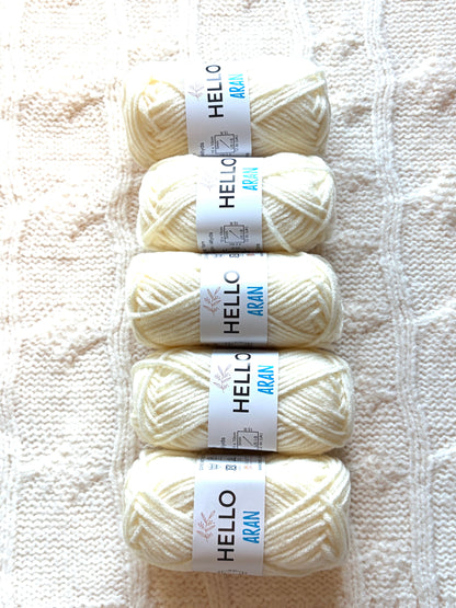 5 balls x 30g Hello Aran Yarn 100% Acrylic - White