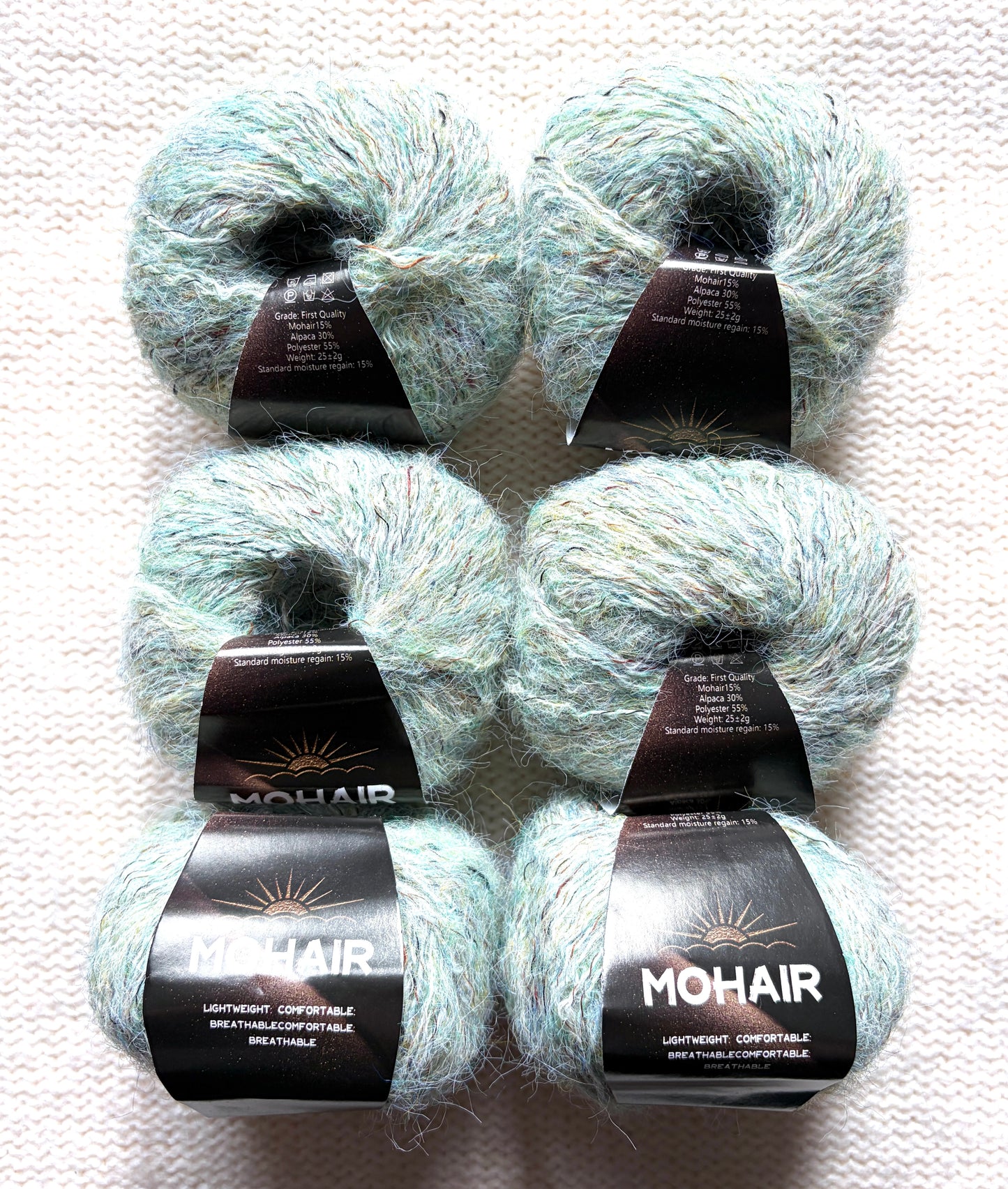 6 balls x 25g Alpaca Mohair yarn : Mohair + Alpaca + Polyester : 14 Vanilla Mint