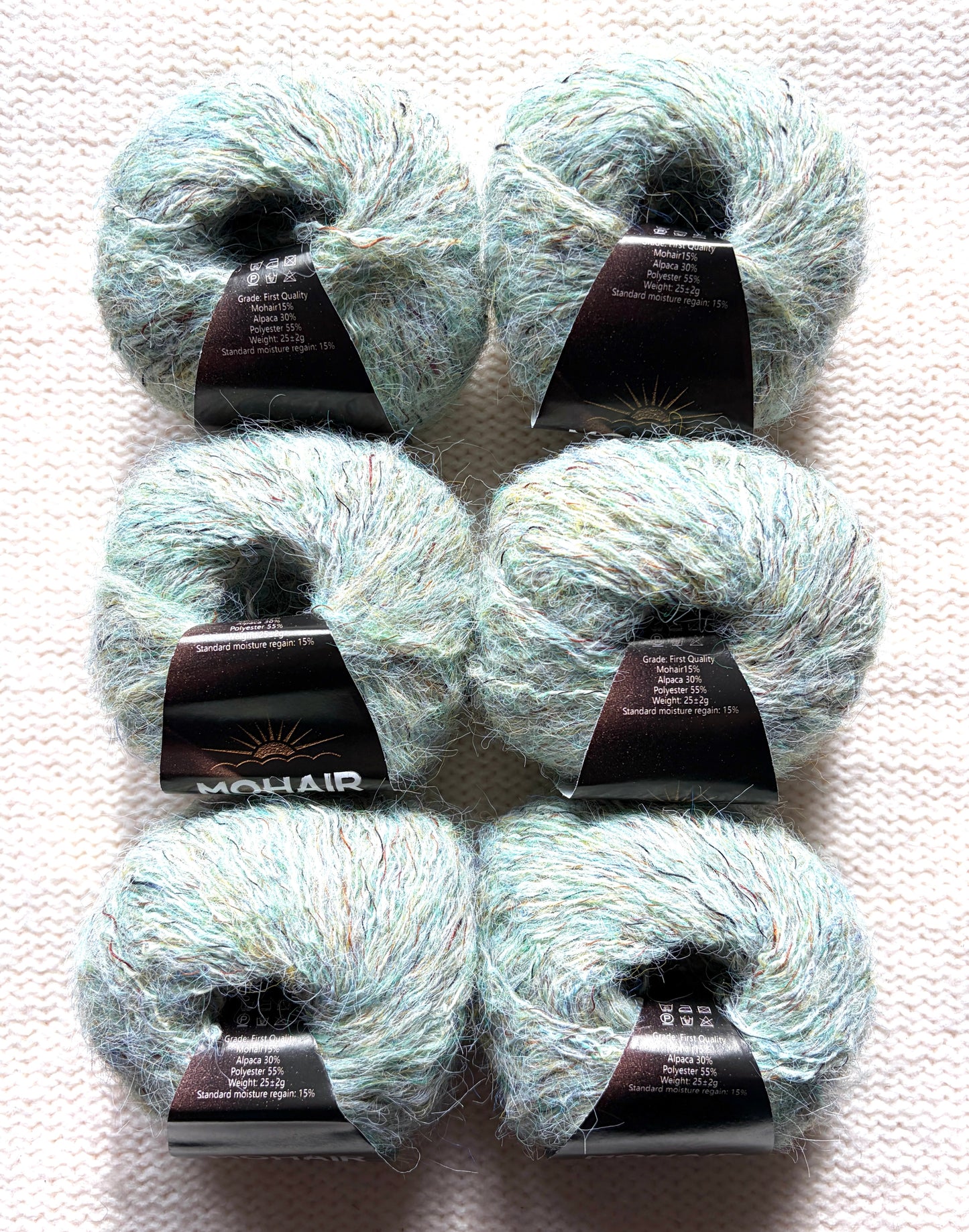 6 balls x 25g Alpaca Mohair yarn : Mohair + Alpaca + Polyester : 14 Vanilla Mint