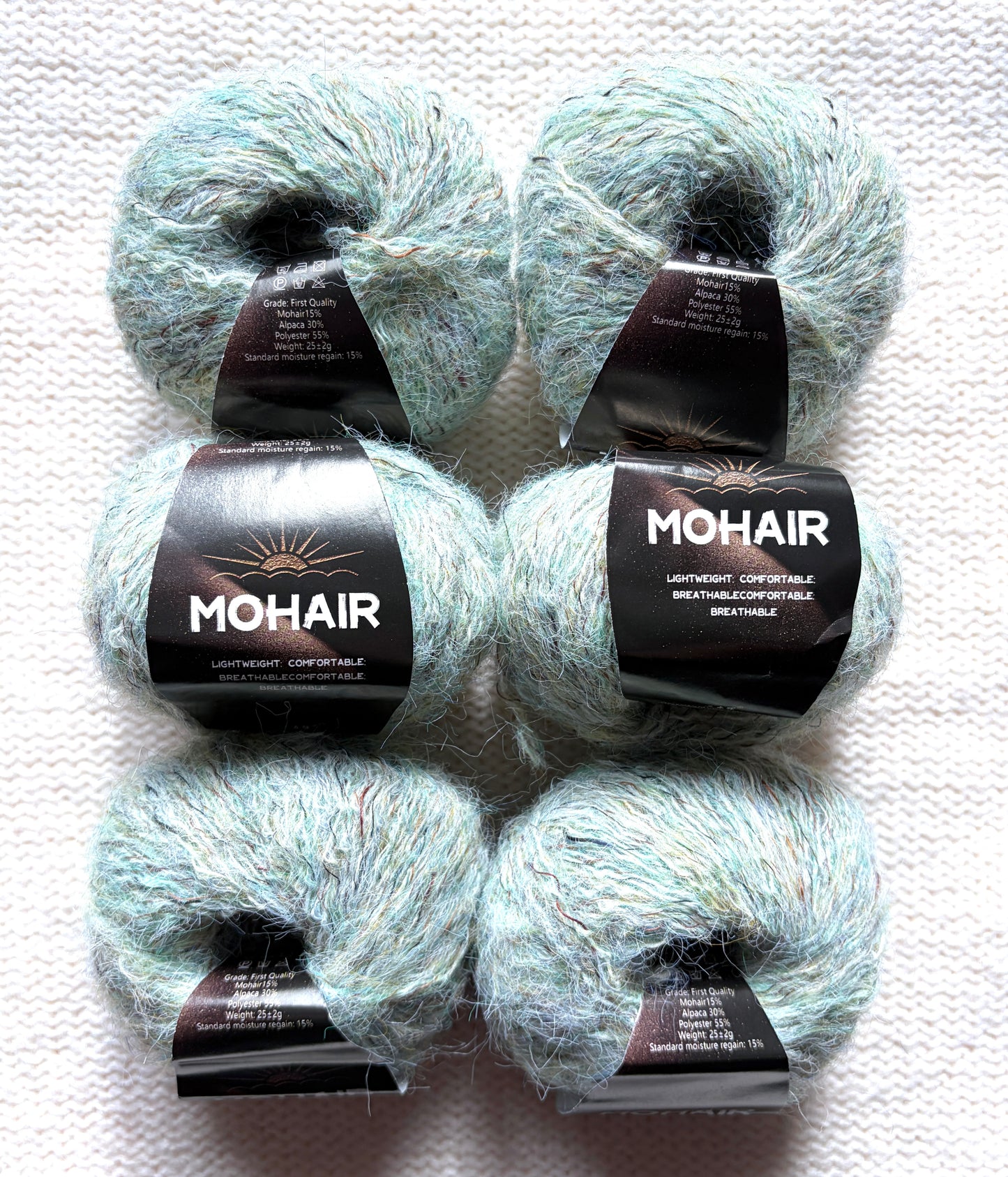 6 balls x 25g Alpaca Mohair yarn : Mohair + Alpaca + Polyester : 14 Vanilla Mint