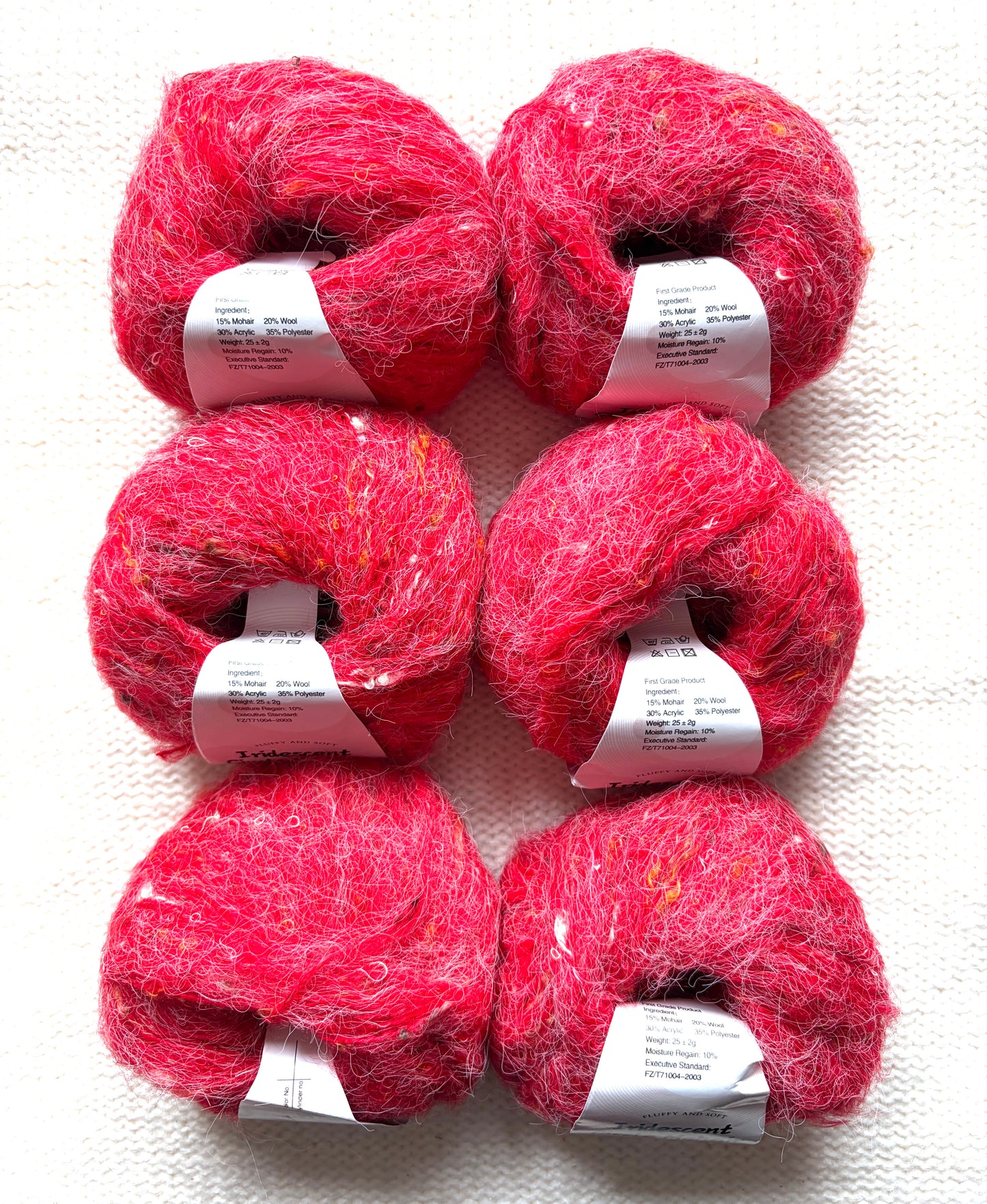 6 balls x 25g Mohair Wool yarn : Mohair + Wool + Acrylic + Polyester : 07 Bright Red