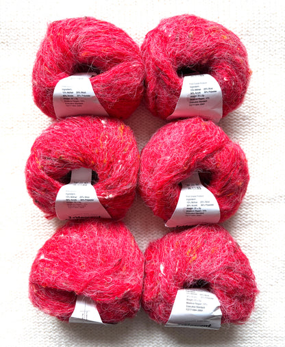 6 balls x 25g Mohair Wool yarn : Mohair + Wool + Acrylic + Polyester : 07 Bright Red
