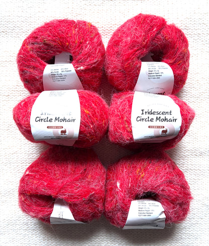 6 balls x 25g Mohair Wool yarn : Mohair + Wool + Acrylic + Polyester : 07 Bright Red