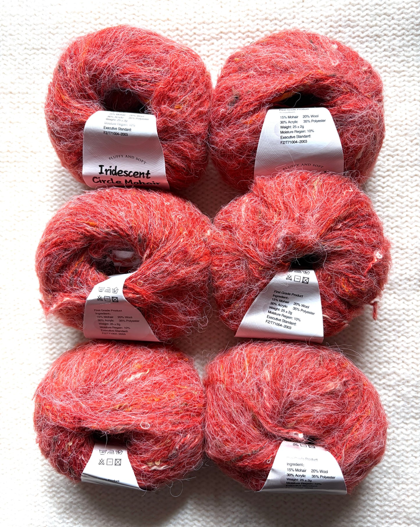 6 balls x 25g Mohair Wool yarn : Mohair + Wool + Acrylic + Polyester : 06 Persimmon