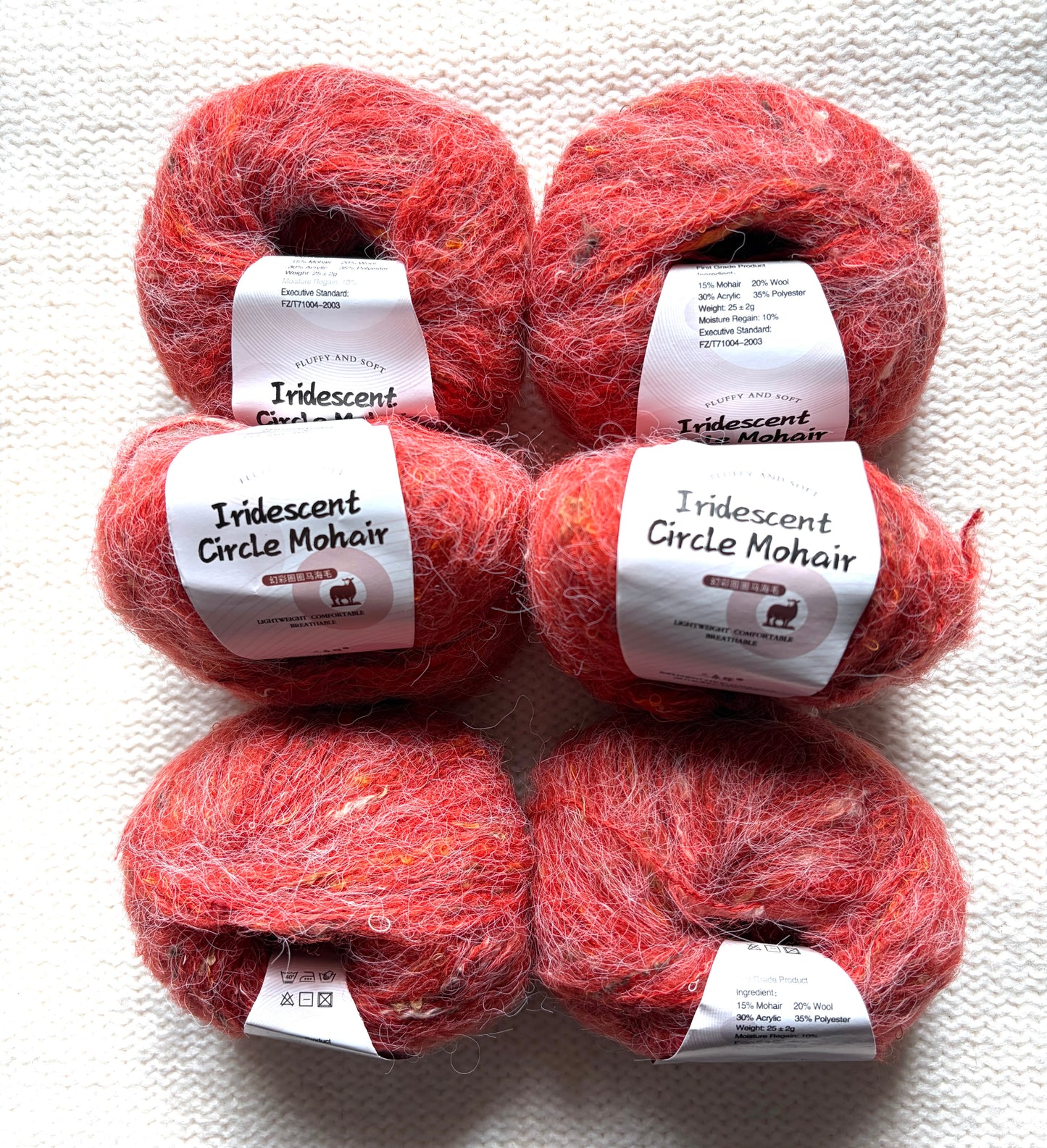 6 balls x 25g Mohair Wool yarn : Mohair + Wool + Acrylic + Polyester : 06 Persimmon