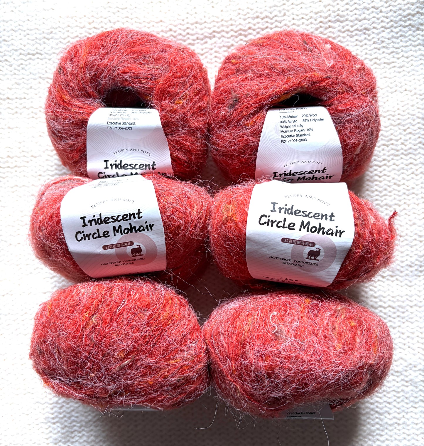 6 balls x 25g Mohair Wool yarn : Mohair + Wool + Acrylic + Polyester : 06 Persimmon