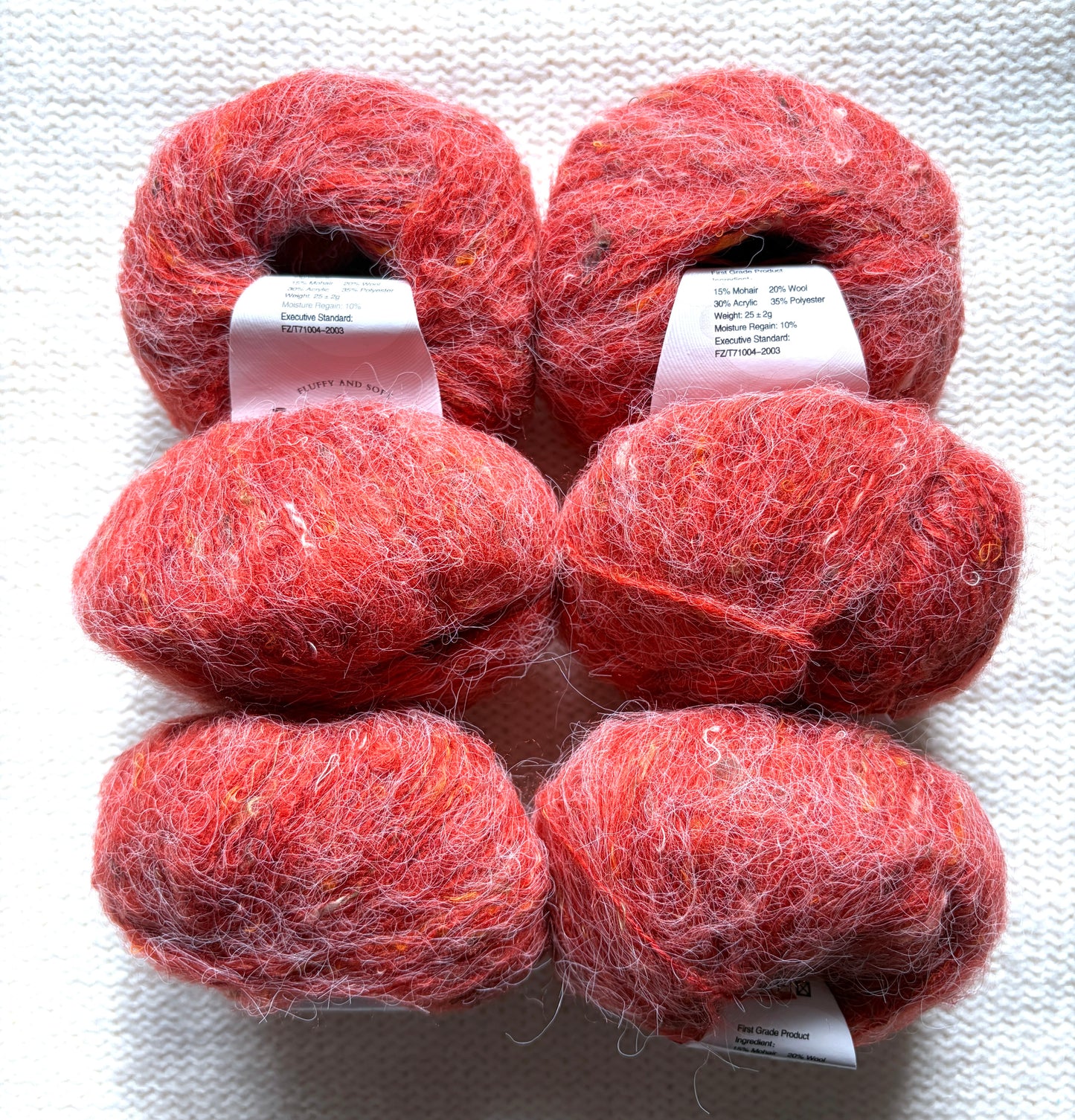 6 balls x 25g Mohair Wool yarn : Mohair + Wool + Acrylic + Polyester : 06 Persimmon