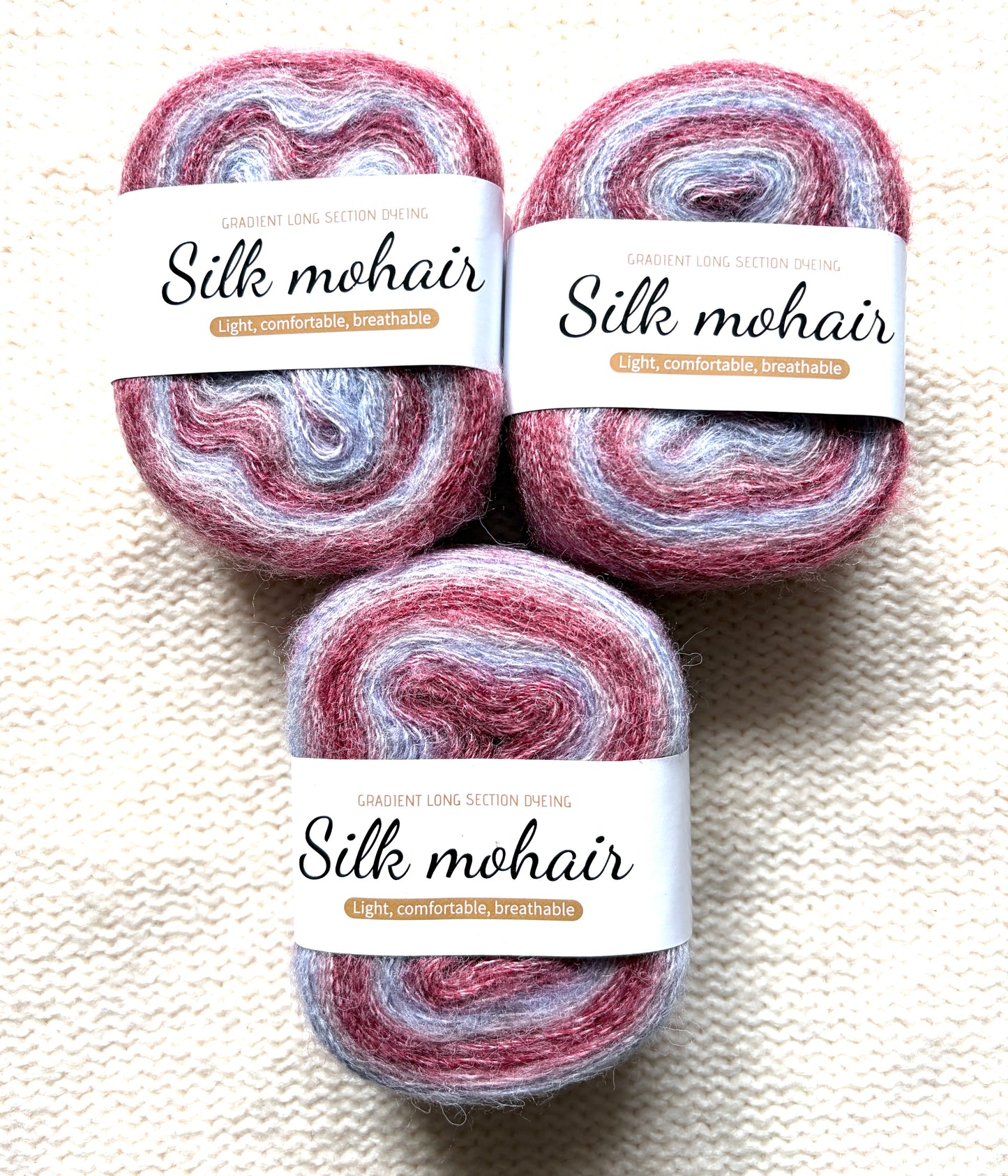 3 cakes x 50g Gradient Mohair Silk Yarn : Mohair + Silk+ Polyester : 03 Red
