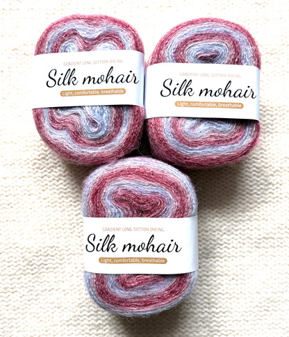 3 cakes x 50g Gradient Mohair Silk Yarn : Mohair + Silk+ Polyester : 03 Red