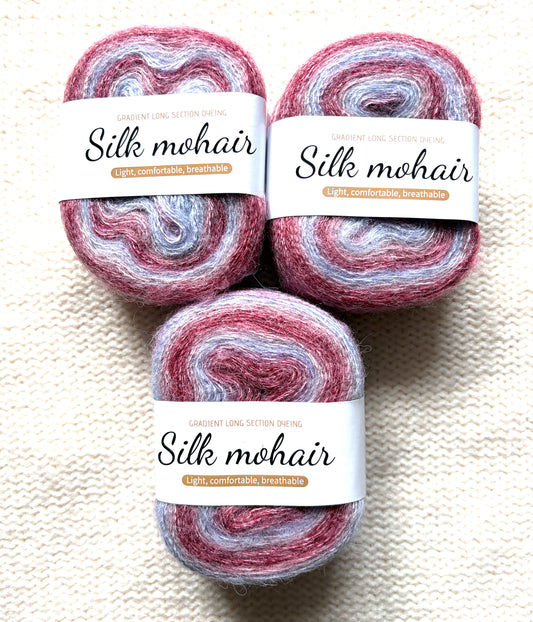 3 cakes x 50g Gradient Mohair Silk Yarn : Mohair + Silk+ Polyester : 03 Red