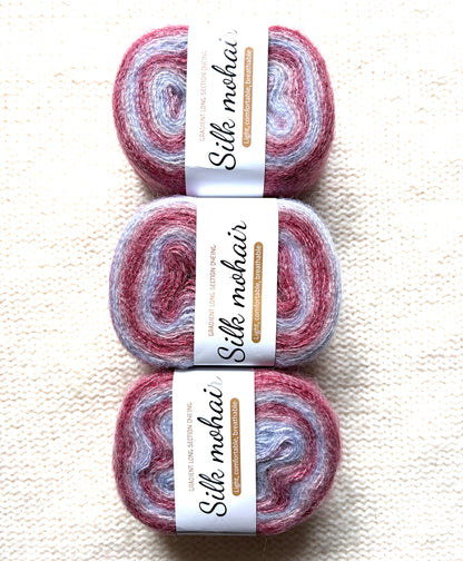 3 cakes x 50g Gradient Mohair Silk Yarn : Mohair + Silk+ Polyester : 03 Red