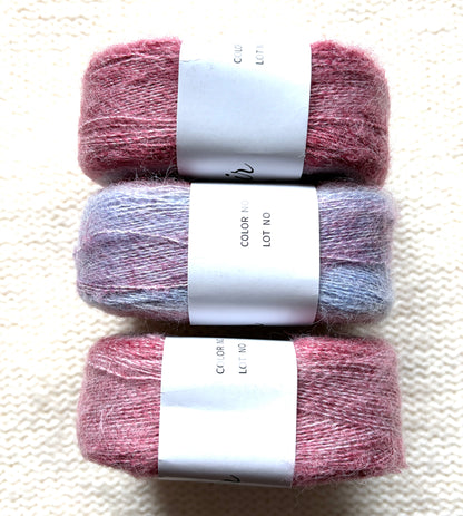 3 cakes x 50g Gradient Mohair Silk Yarn : Mohair + Silk+ Polyester : 03 Red