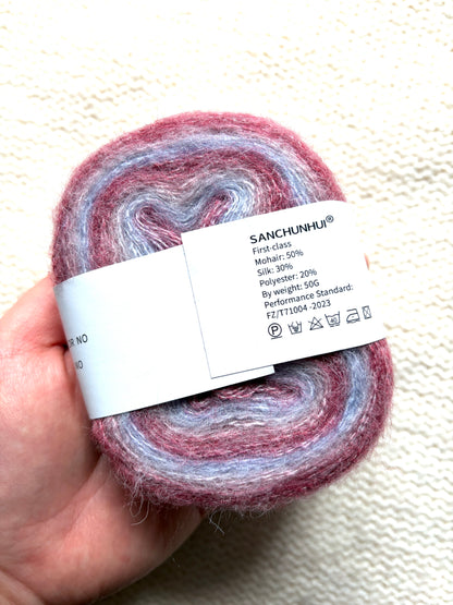 3 cakes x 50g Gradient Mohair Silk Yarn : Mohair + Silk+ Polyester : 03 Red