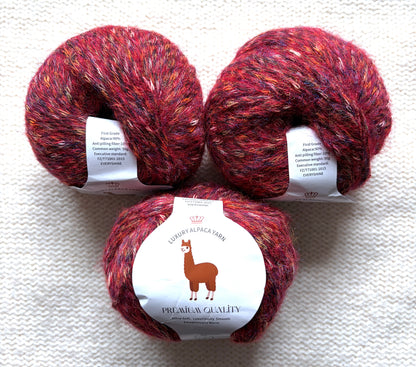 3 balls x 50g Alpaca yarn : 90% Alpaca + 10% Anti Pilling Fiber : 12 Cherry Red