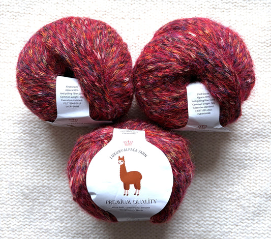 3 balls x 50g Alpaca yarn : 90% Alpaca + 10% Anti Pilling Fiber : 12 Cherry Red