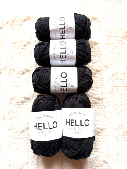 5 balls x 25g Hello Cotton Yarn 100% Cotton - 160 Black Coal