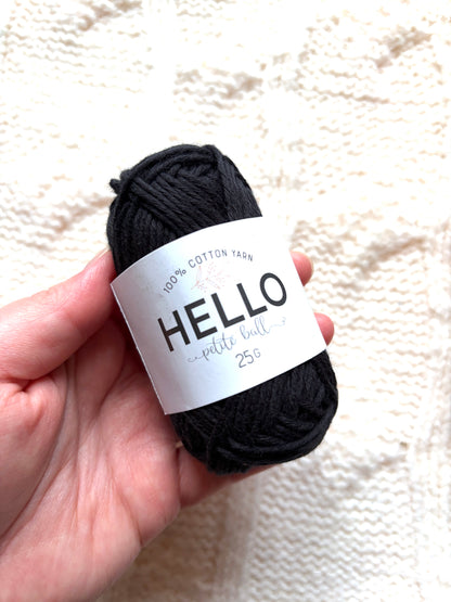 5 balls x 25g Hello Cotton Yarn 100% Cotton - 160 Black Coal