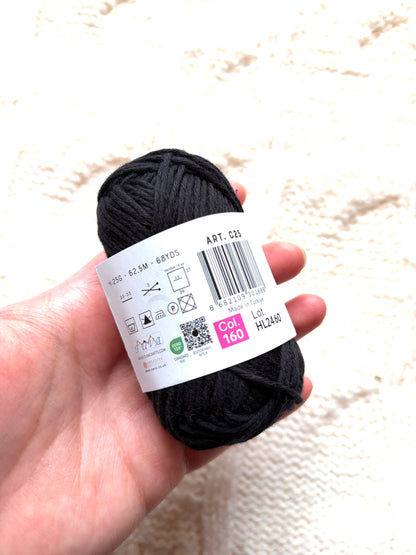 5 balls x 25g Hello Cotton Yarn 100% Cotton - 160 Black Coal