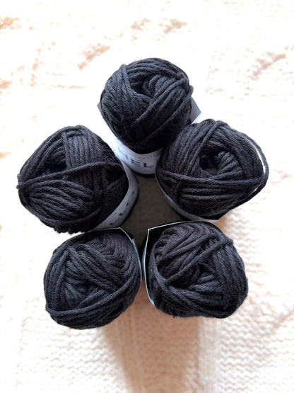 5 balls x 25g Hello Cotton Yarn 100% Cotton - 160 Black Coal