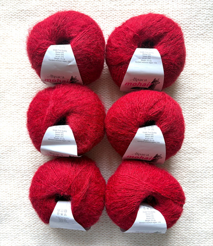 6 balls x 25g Alpaca Mohair yarn : Mohair + Alpaca + Acrylic : 22 Bright Red