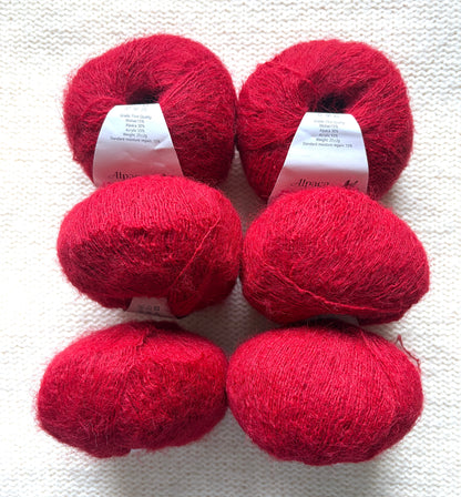 6 balls x 25g Alpaca Mohair yarn : Mohair + Alpaca + Acrylic : 22 Bright Red