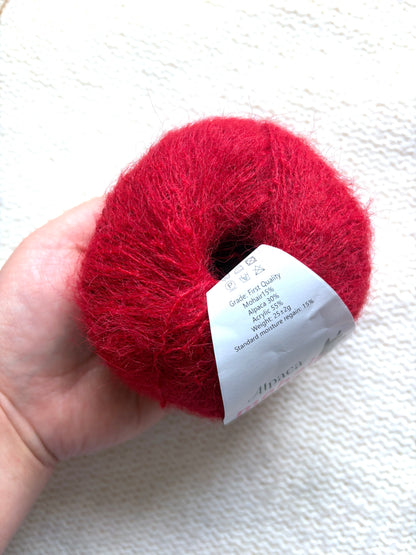 6 balls x 25g Alpaca Mohair yarn : Mohair + Alpaca + Acrylic : 22 Bright Red