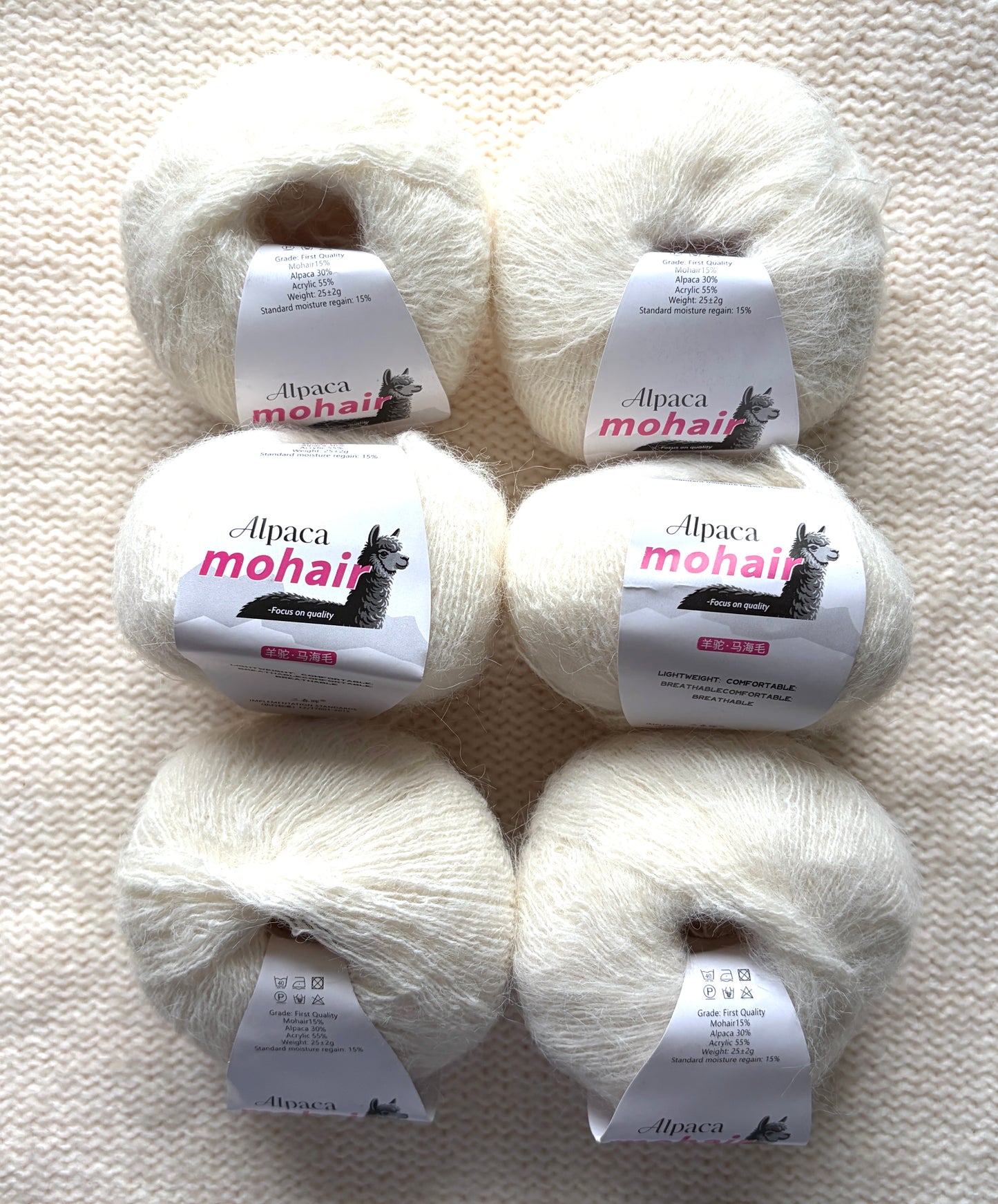 6 balls x 25g Alpaca Mohair yarn : Mohair + Alpaca + Acrylic : 02 Off White