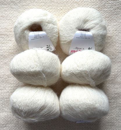 6 balls x 25g Alpaca Mohair yarn : Mohair + Alpaca + Acrylic : 02 Off White