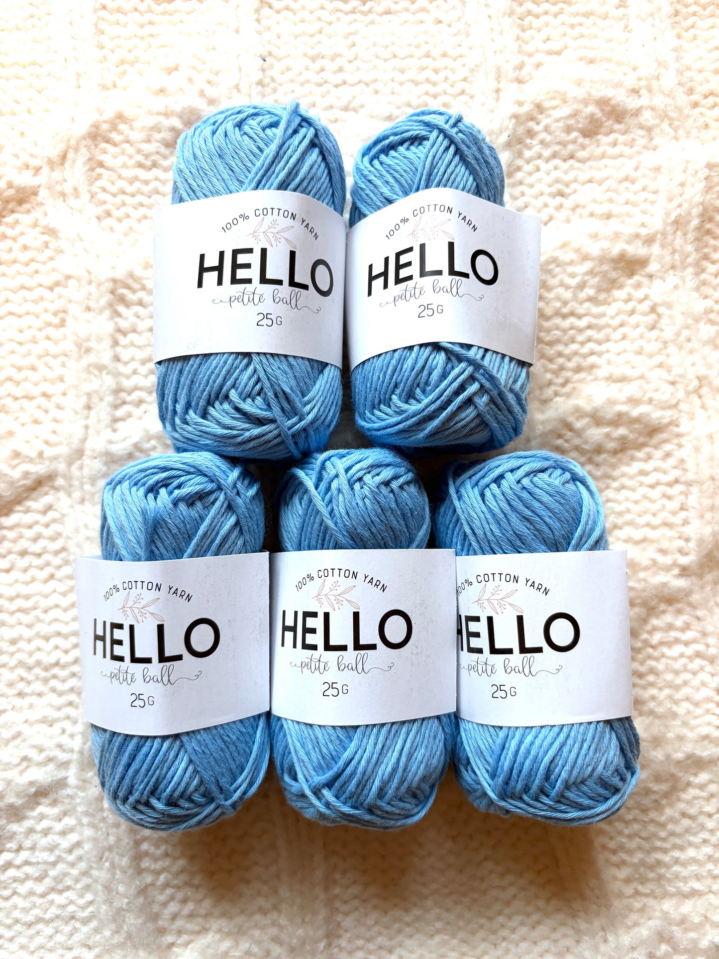 5 balls x 25g Hello Cotton Yarn 100% Cotton - 147 Bonnie Blue
