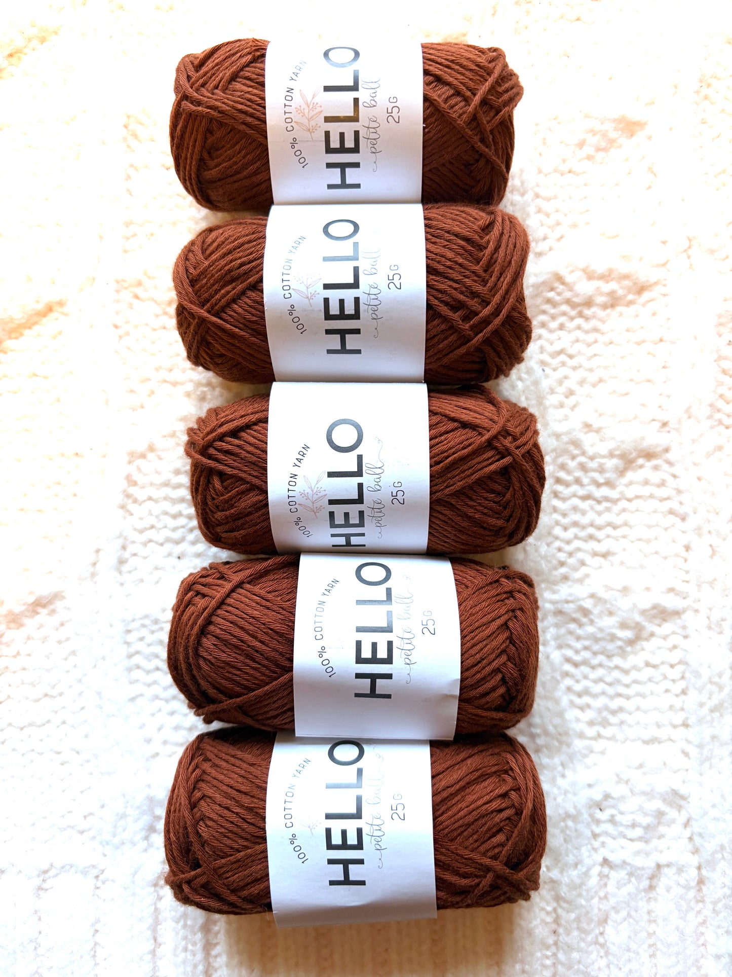 5 balls x 25g Hello Cotton Yarn 100% Cotton - 168 Walnut