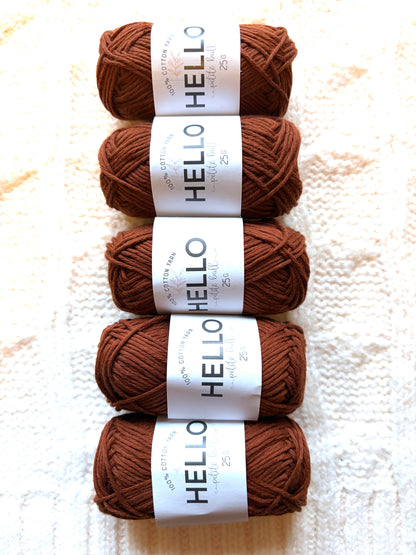5 balls x 25g Hello Cotton Yarn 100% Cotton - 168 Walnut