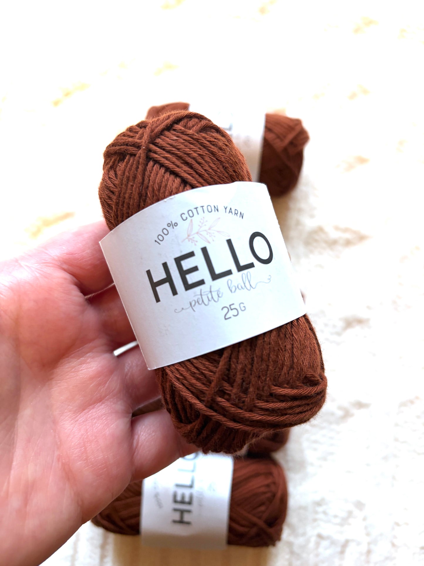 5 balls x 25g Hello Cotton Yarn 100% Cotton - 168 Walnut