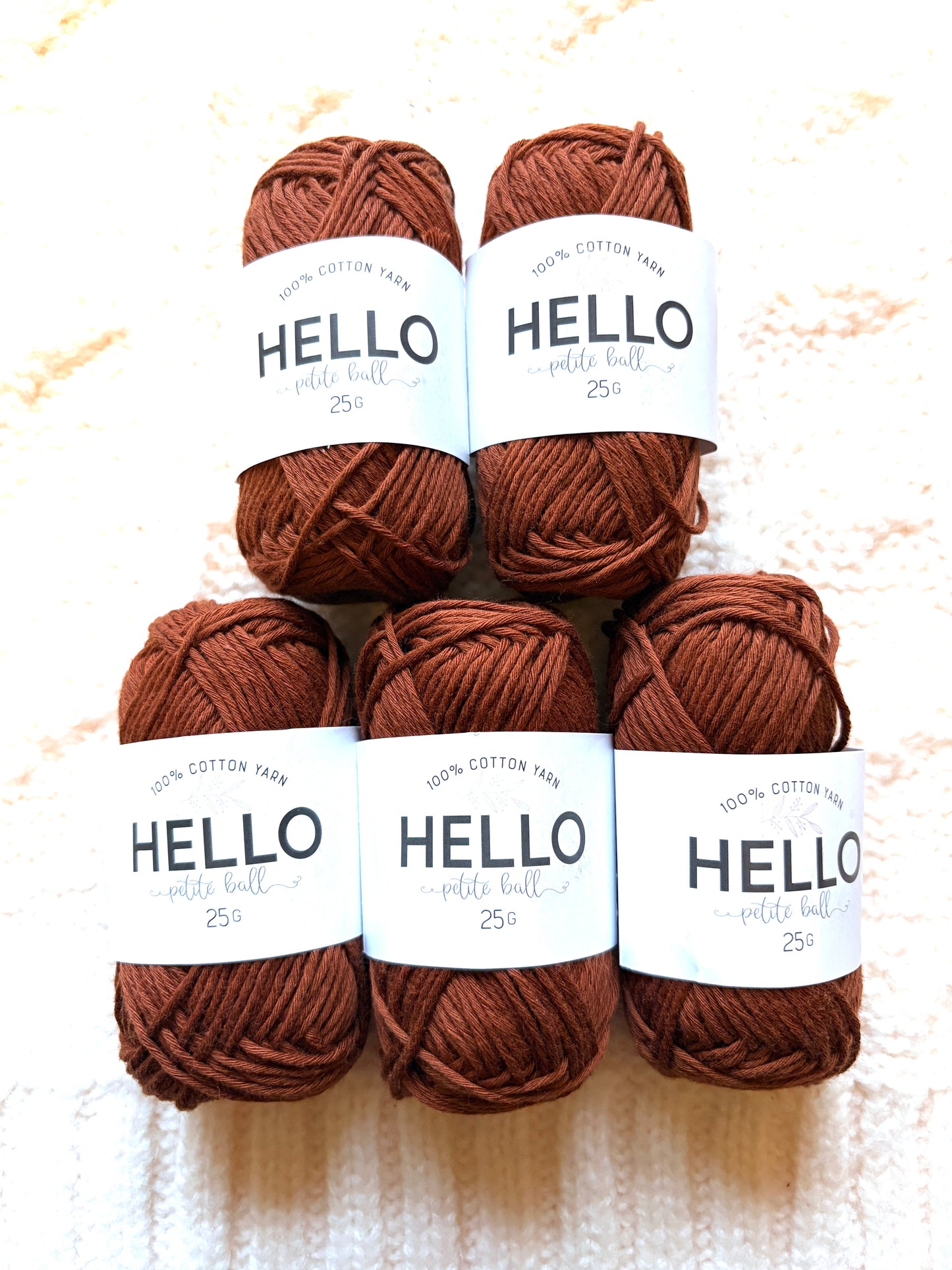5 balls x 25g Hello Cotton Yarn 100% Cotton - 168 Walnut