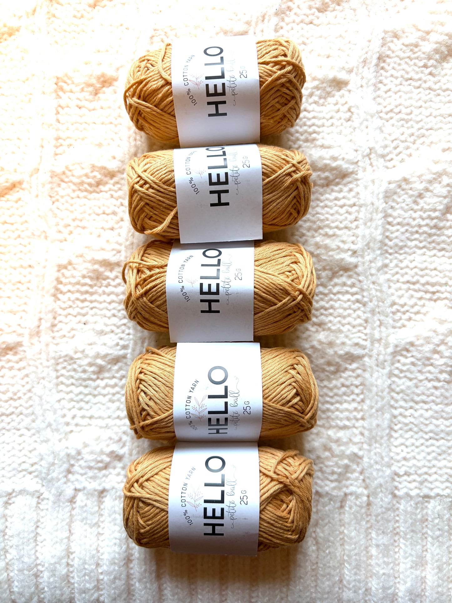 5 balls x 25g Hello Cotton Yarn 100% Cotton - 165 Golden Tan