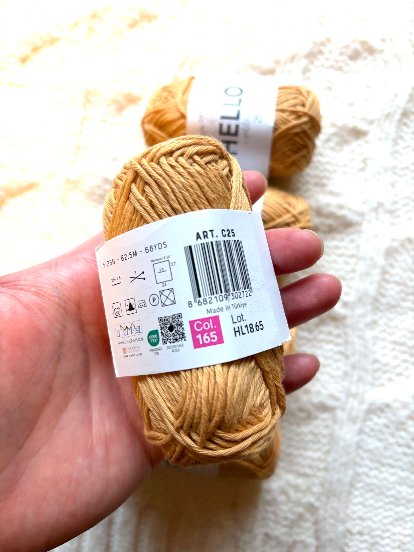 5 balls x 25g Hello Cotton Yarn 100% Cotton - 165 Golden Tan