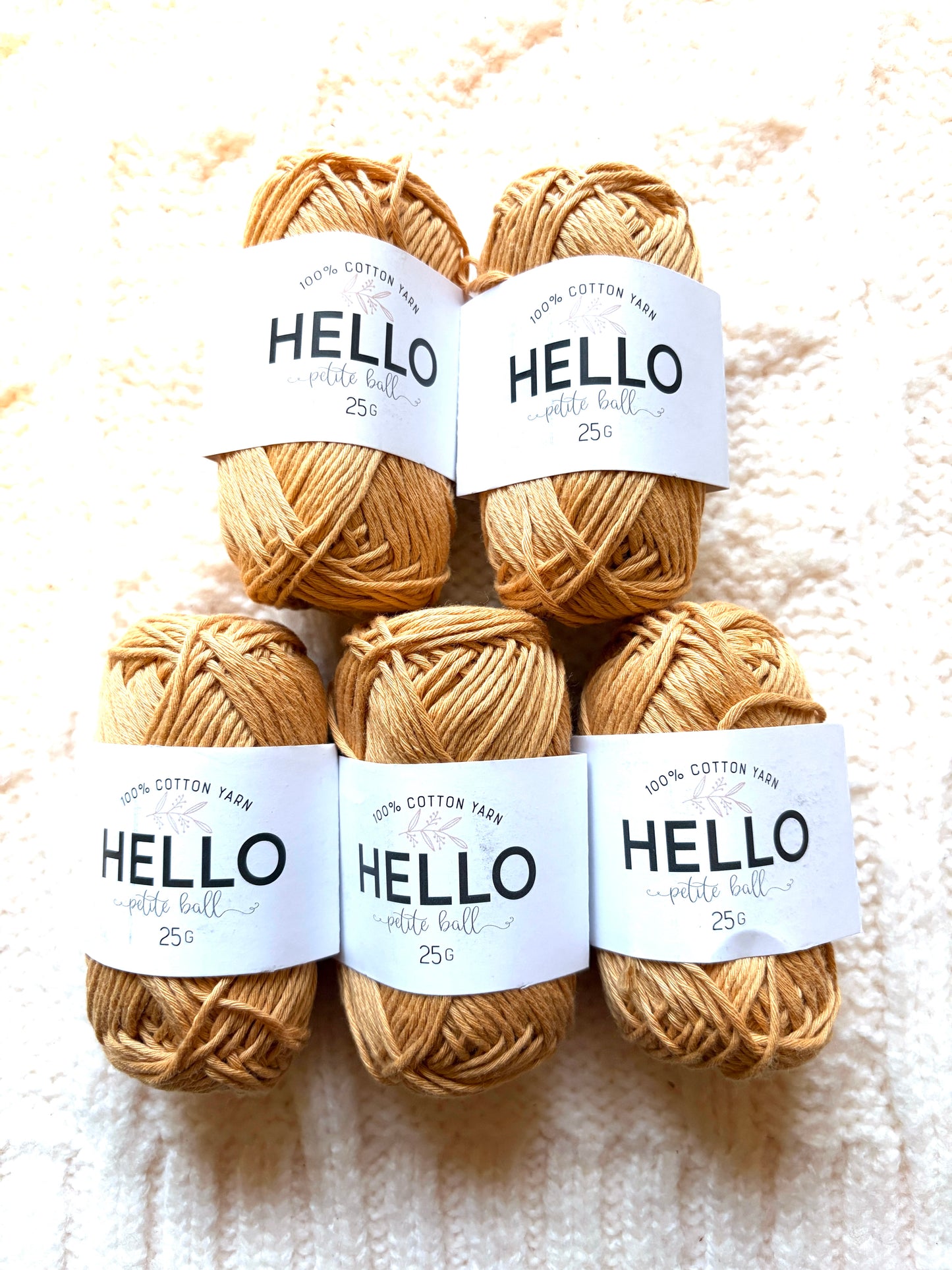 5 balls x 25g Hello Cotton Yarn 100% Cotton - 165 Golden Tan